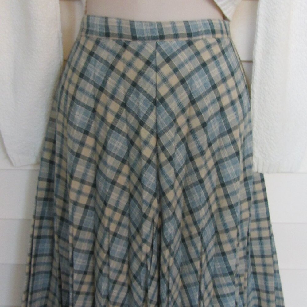 Vintage Japanese Changing Scene Plaid Tartan Pleated Wool Skirt - Picture 3 of 7